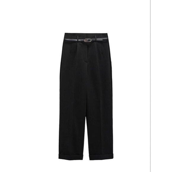 ZARA CARROT FIT TROUSERS WITH BELT BLACK SIZE XS 7102/2269/800 - Picture 2 of 4